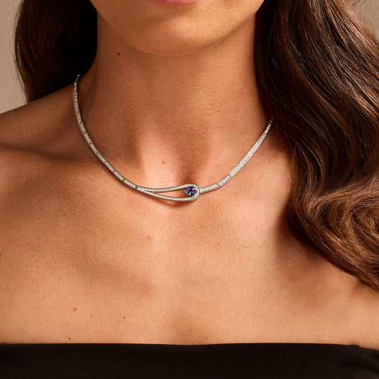 Platinum Diamond & Pear Shape Madagascar Sapphire Collar at David M Robinson
