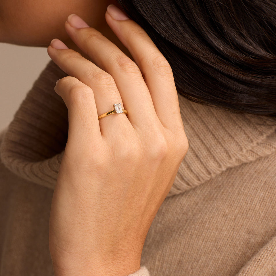 Signature Yellow Gold & Platinum Emerald Cut Diamond Solitaire Ring