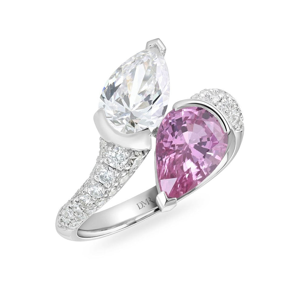 Pearfection Platinum Diamond & Pink Sapphire Ring at David M Robinson