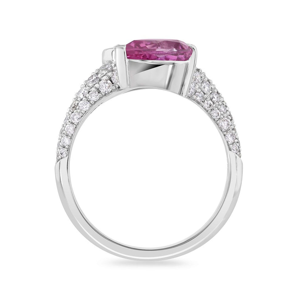 Pearfection Platinum Diamond & Pink Sapphire Ring at David M Robinson