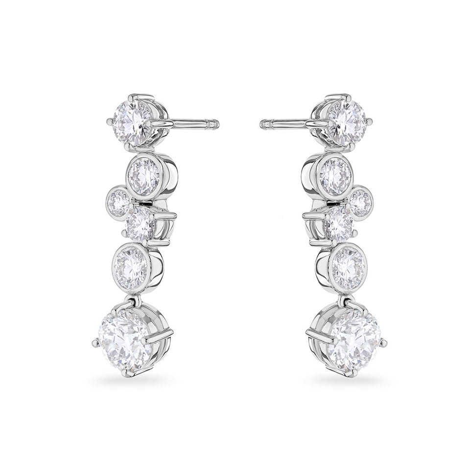 18ct White Gold Round Brilliant Cut Diamond Drop Earrings at David M Robinson