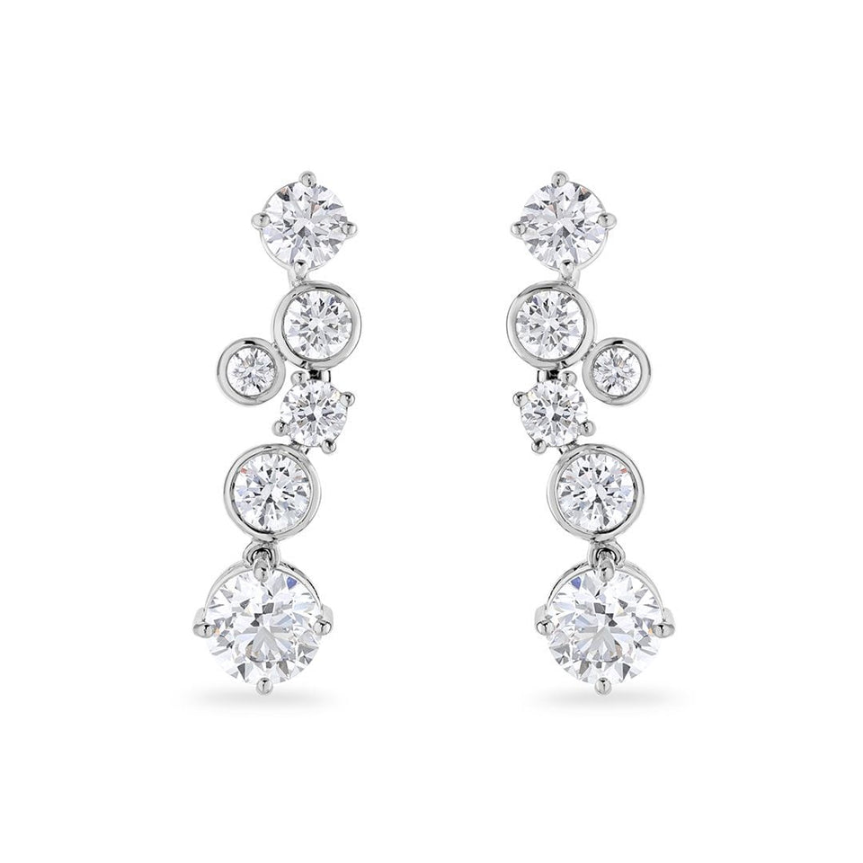 18ct White Gold Round Brilliant Cut Diamond Drop Earrings at David M Robinson