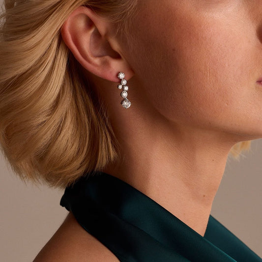 White Gold Diamond Drop Earrings at DMR