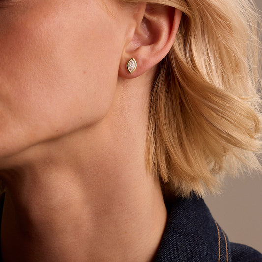 Yellow Gold Emerald Cut Diamond Stud Earrings at DMR