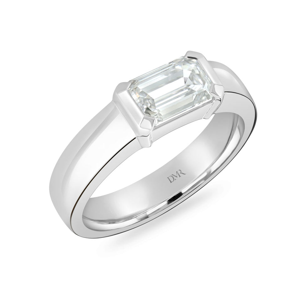 Platinum Emerald Cut Diamond Solitaire Engagement Ring at DMR