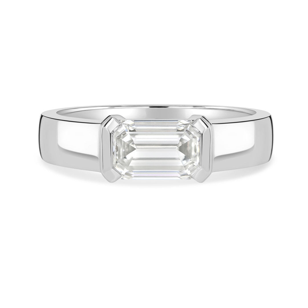 Platinum Emerald Cut Diamond Solitaire Engagement Ring at DMR
