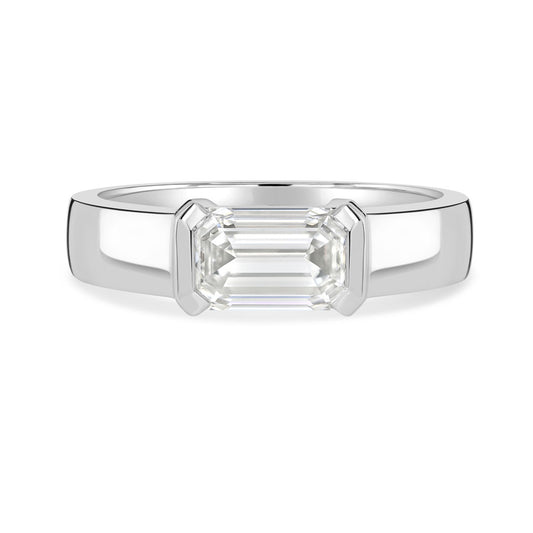 Platinum Emerald Cut Diamond Solitaire Engagement Ring at DMR