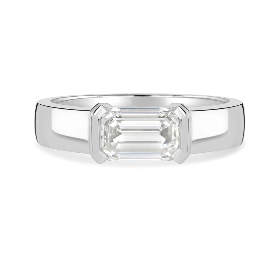 Platinum Emerald Cut Diamond Solitaire Engagement Ring at DMR