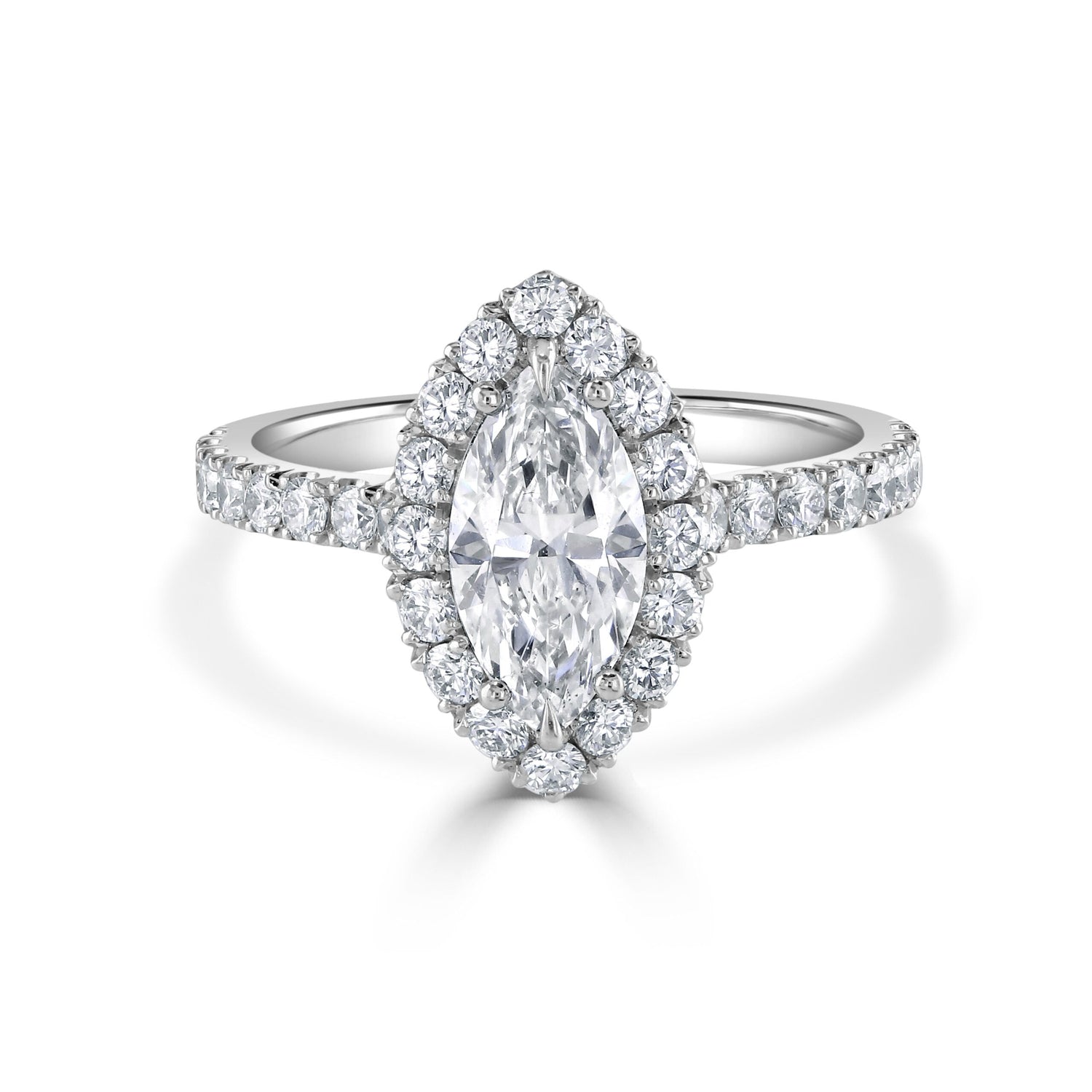 Marquise Cut Halo Set Diamond Ring at David M Robinson