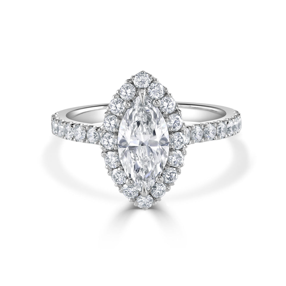 Marquise Cut Halo Set Diamond Ring