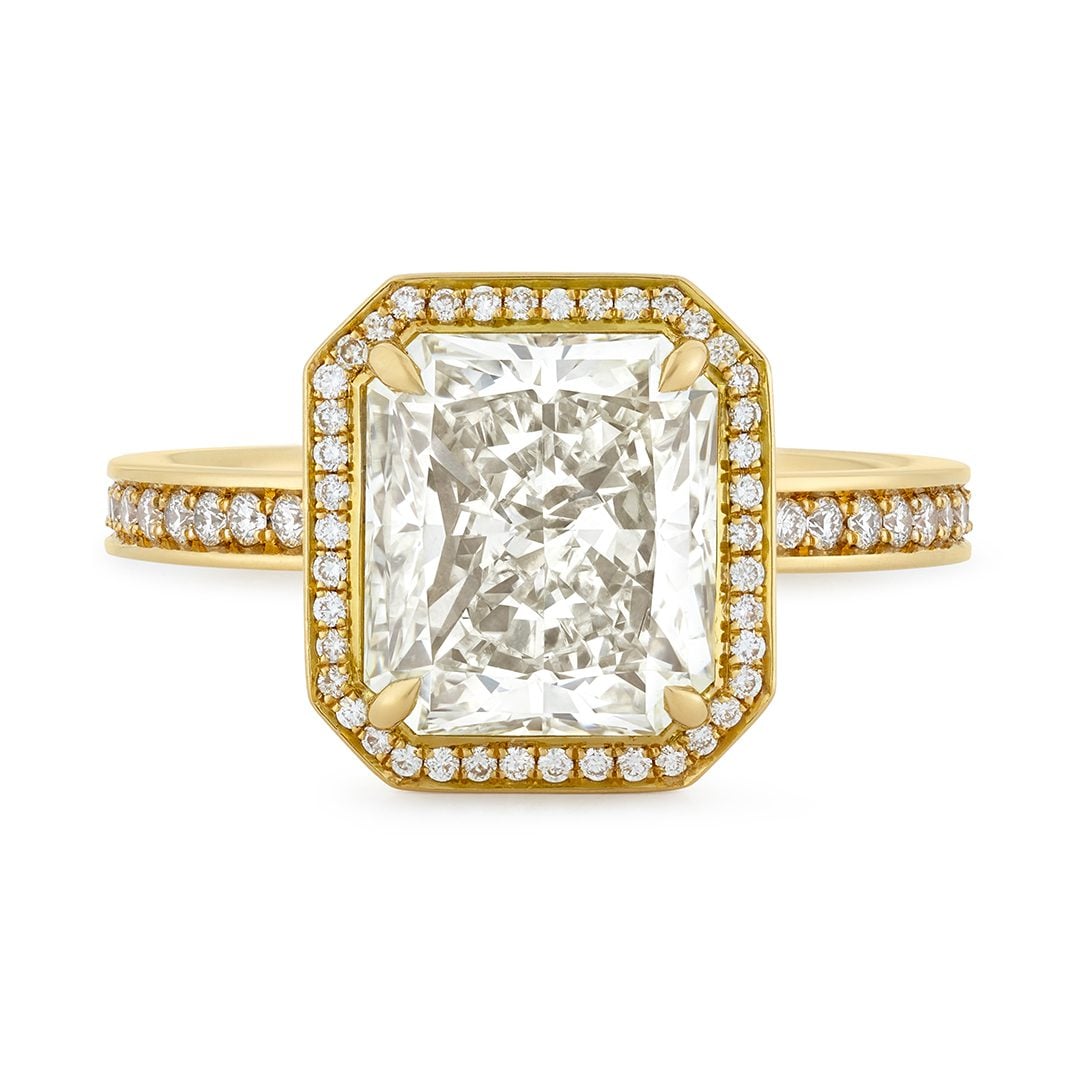 Rose Gold Radiant Cut Halo Diamond Ring at David M Robinson