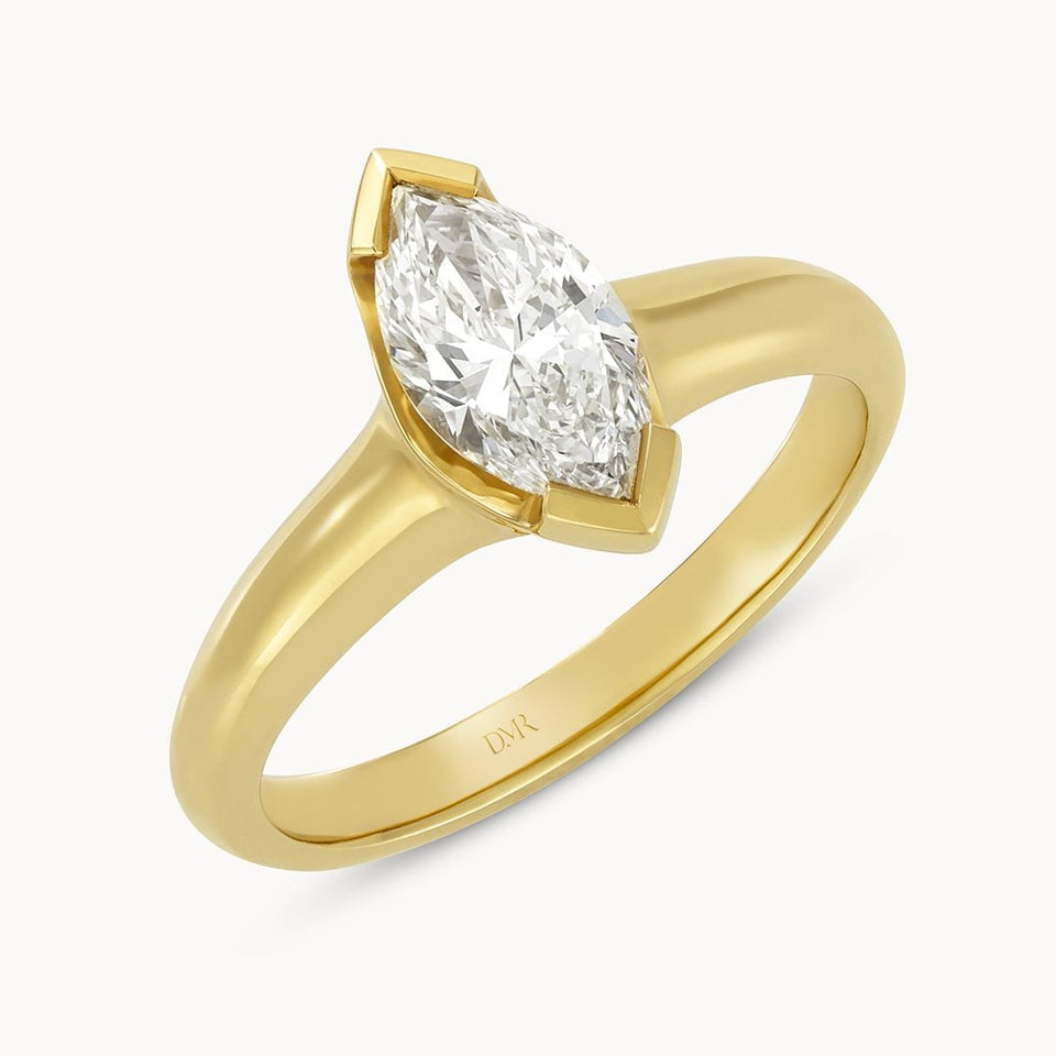 Alina 18ct Yellow Gold Marquise Cut Diamond Solitaire Ring at David M Robinson