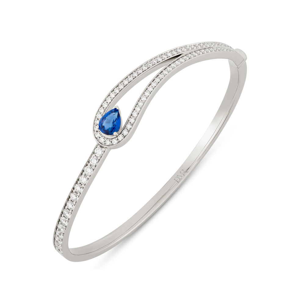 Platinum Diamond & Pear Shape Ceylon Sapphire Bangle at David M Robinson