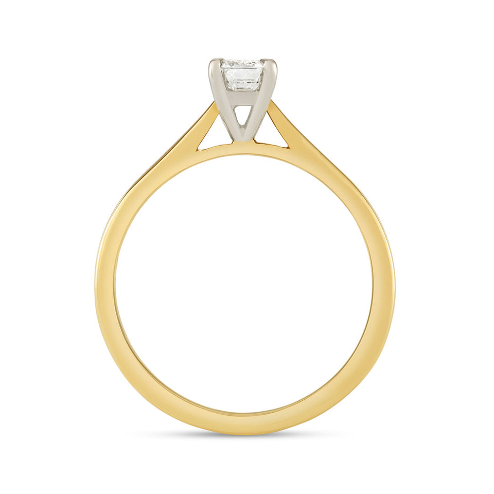 Signature Yellow Gold & Platinum Emerald Cut Diamond Solitaire Ring