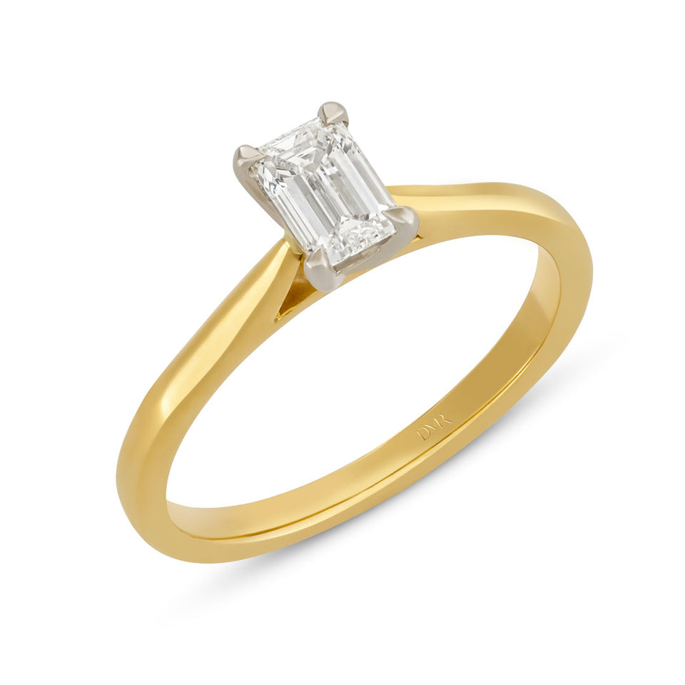 Signature Yellow Gold & Platinum Emerald Cut Diamond Solitaire Ring