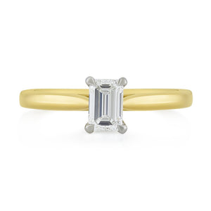 Signature Yellow Gold & Platinum Emerald Cut Diamond Solitaire Ring