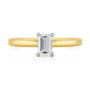 Signature Yellow Gold & Platinum Emerald Cut Diamond Solitaire Ring