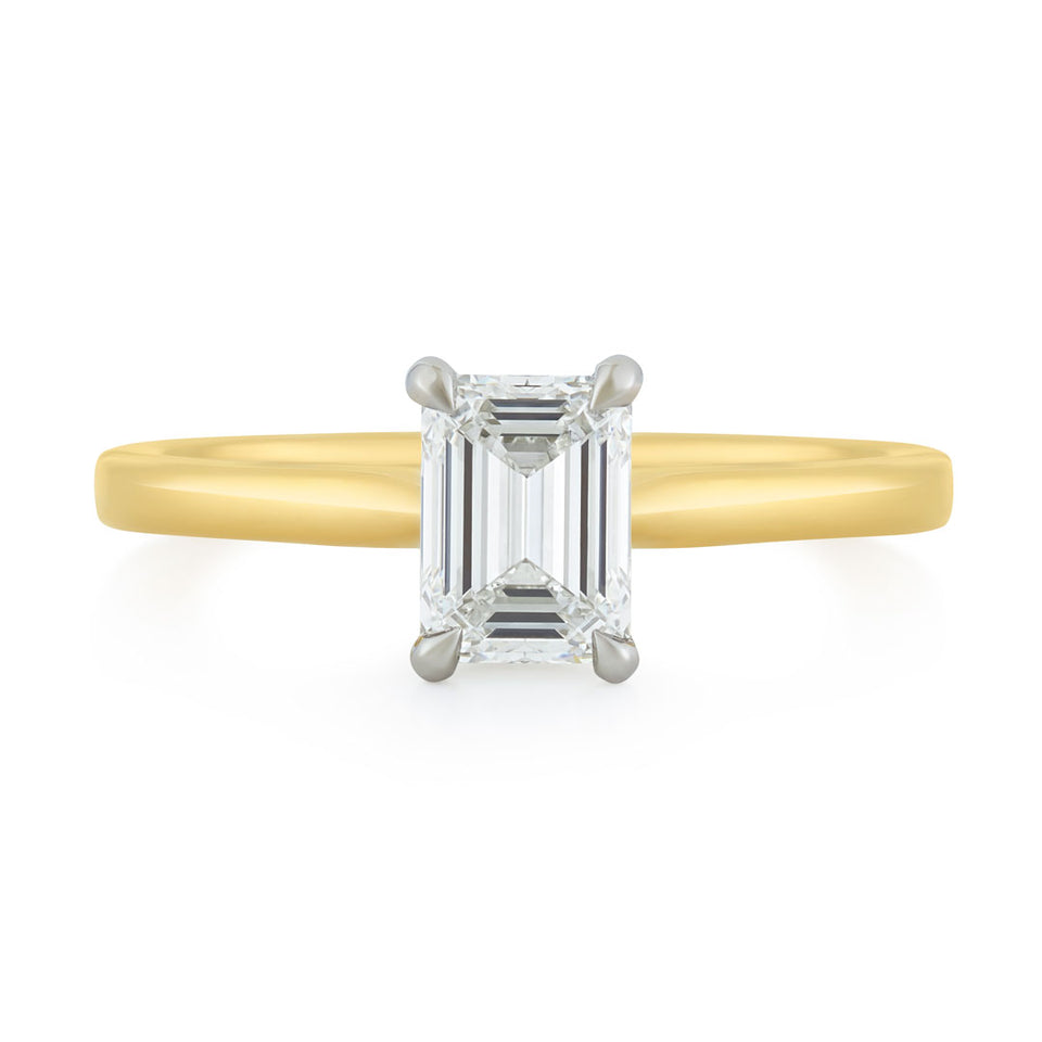 Signature 18ct Yellow Gold & Platinum Emerald Cut Diamond Ring at David M Robinson