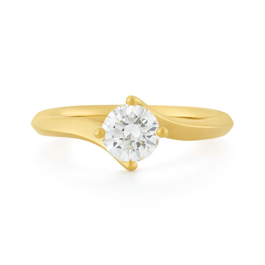 Signature 18ct Yellow Gold Round Brilliant Cut Diamond Solitaire Twist Ring at David M Robinson