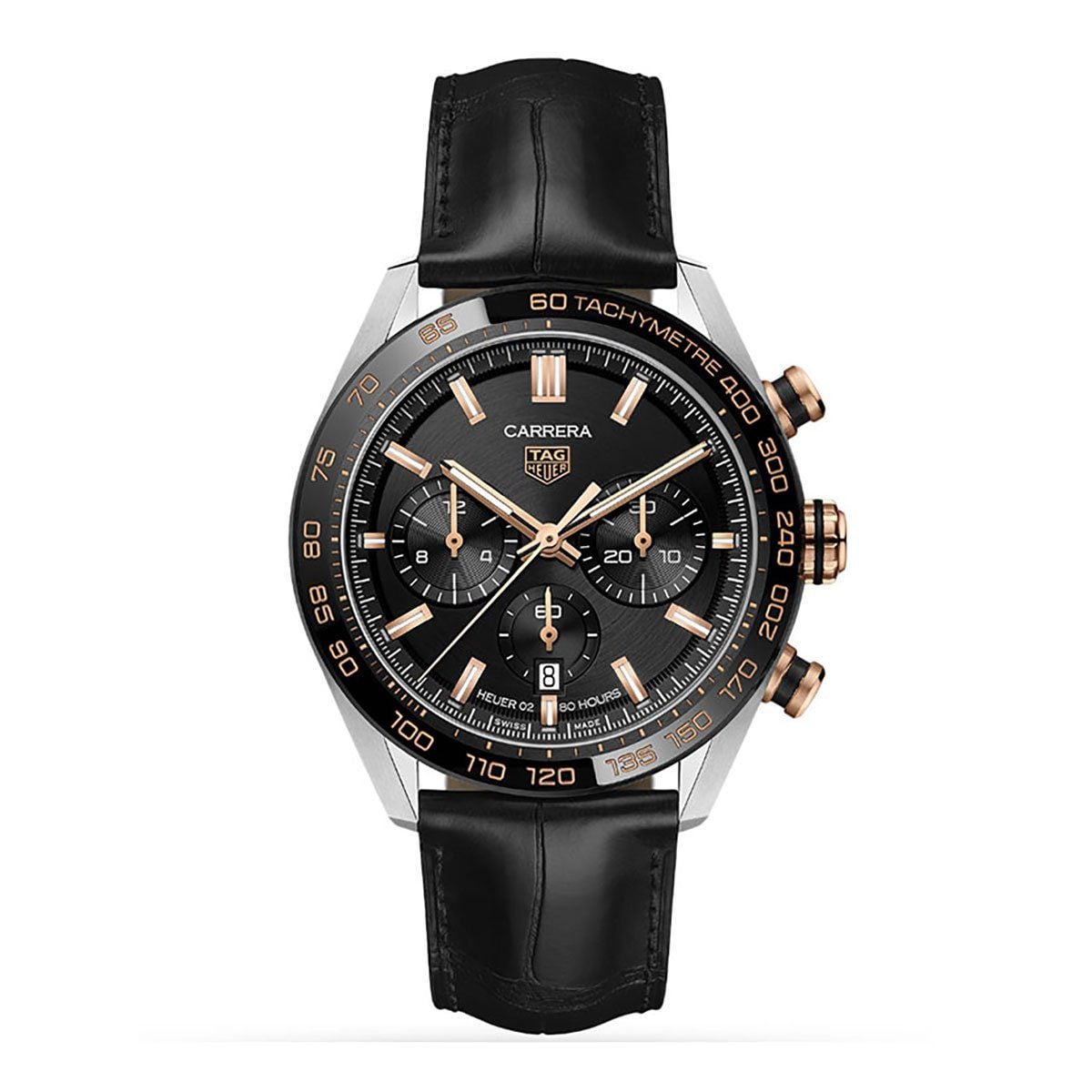 TAG Heuer Carrera Chronograph 44mm Black & Rose Gold Automatic Watch at David M Robinson