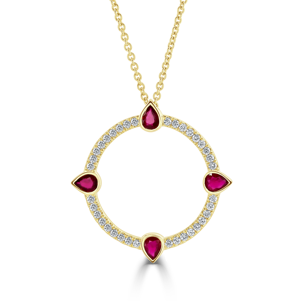 Compass Yellow Gold Large Diamond and Ruby Pendant