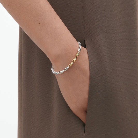 Georg Jensen Reflect Silver and 18ct Yellow Gold Slim Link Bracelet at David M Robinson
