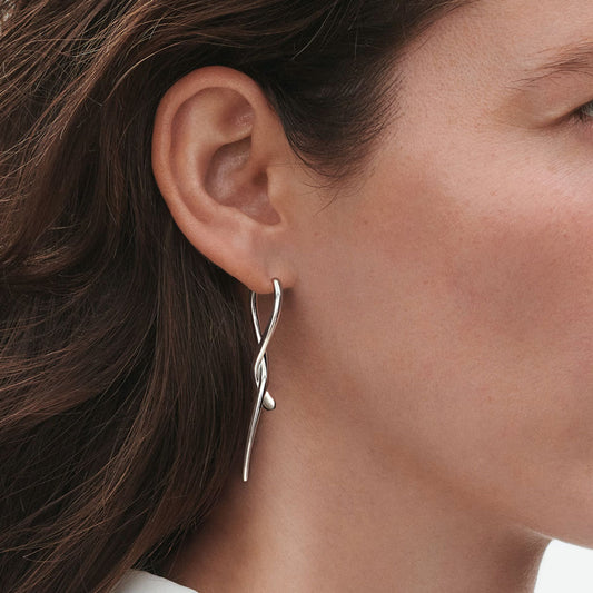 Georg Jensen Mercy Long Sterling Silver Twist Drop Earrings at David M Robinson