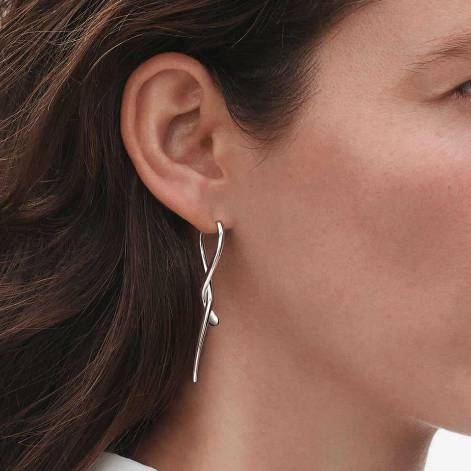 Georg Jensen Mercy Long Sterling Silver Twist Drop Earrings at David M Robinson