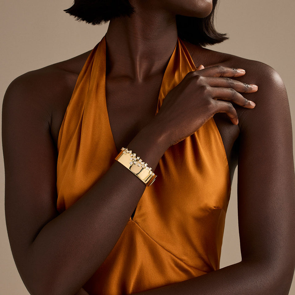 Hopscotch Cascade 18ct Yellow Gold Princess Cut Diamond Bangle at David M Robinson