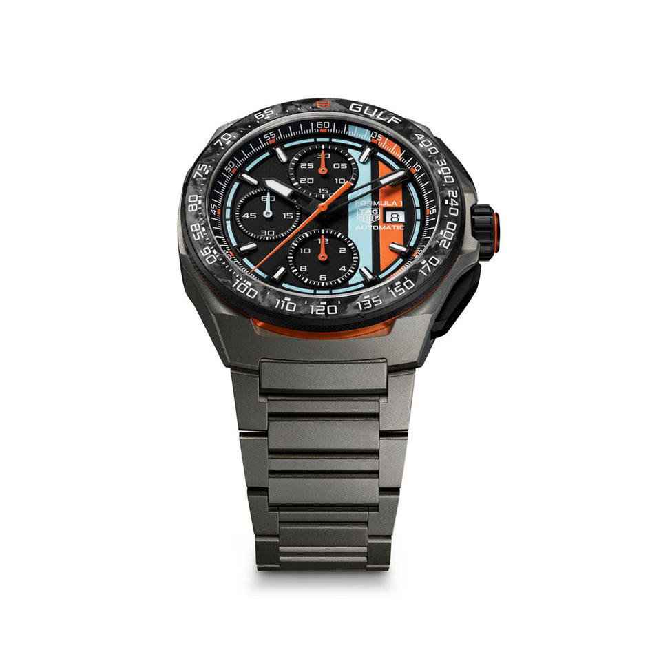 TAG Heuer Formula 1 Chronograph x Gulf 44mm Watch Ref. CBZ208B.BF0009 at David M Robinson