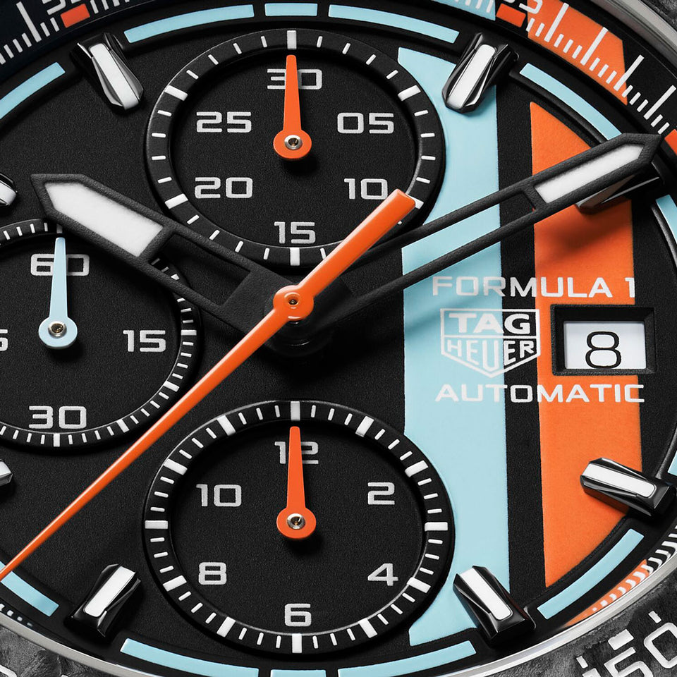 TAG Heuer Formula 1 Chronograph x Gulf 44mm Watch Ref. CBZ208B.BF0009 at David M Robinson