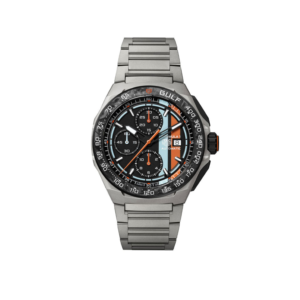 TAG Heuer Formula 1 Chronograph x Gulf 44mm Watch Ref. CBZ208B.BF0009 at David M Robinson
