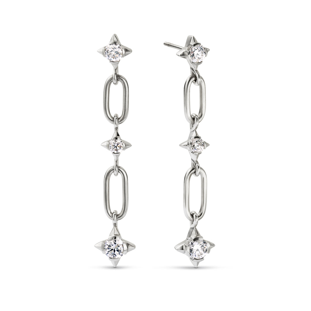 David M Robinson True North 18ct White Gold Diamond Drop Earrings
