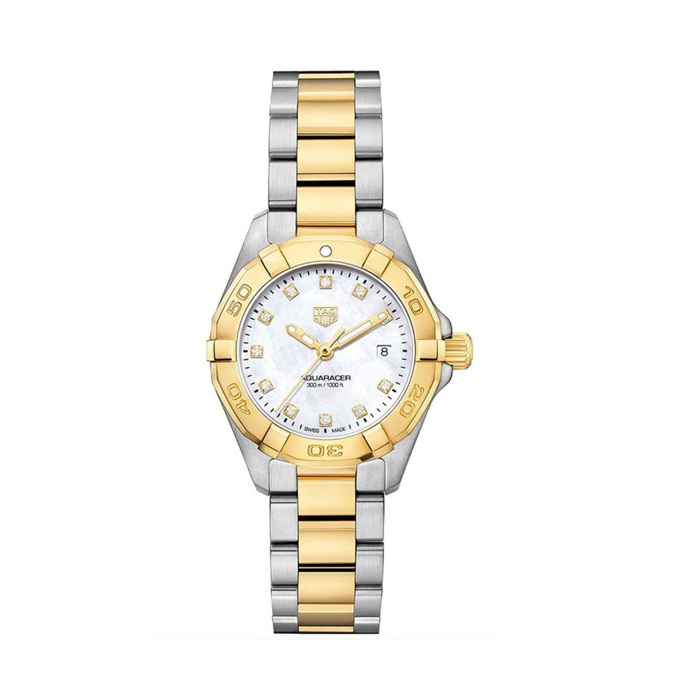 TAG Heuer Aquaracer 27mm 18ct Gold, Diamond & Steel Quartz Watch at David M Robinson