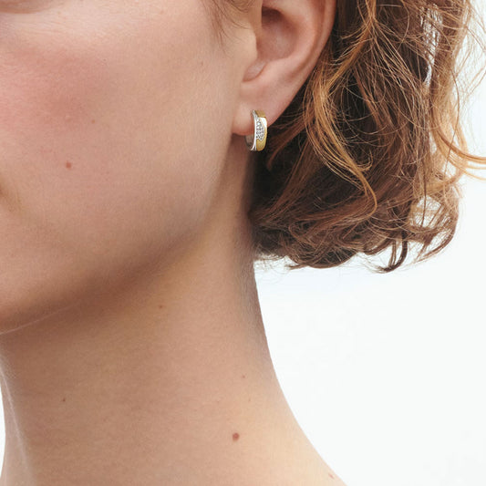 Georg Jensen Fusion White & 18ct Yellow Gold Diamond Hoop Earrings at David M Robinson