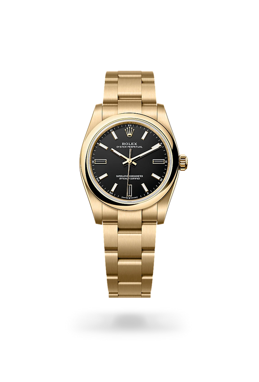 rolex Oyster Perpetual 34 in 18 ct yellow gold, m124208-0001 - david m robinson