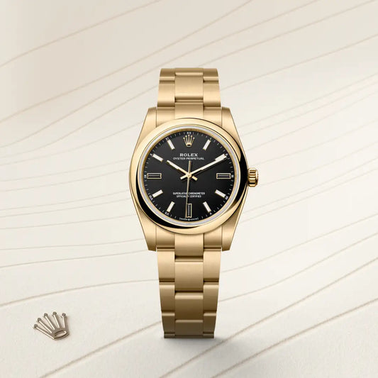 rolex Oyster Perpetual 34 in 18 ct yellow gold, m124208-0001 - david m robinson