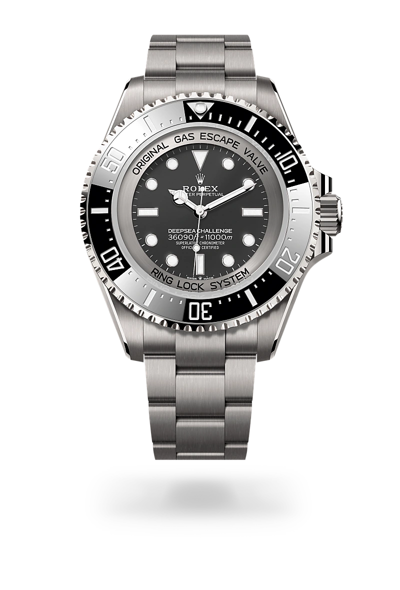 Rolex Deepsea Challenge in RLX titanium with a Intense black dial, Unidirectional rotatable 60-minute graduated, scratch-resistant Cerachrom insert in ceramic, numerals and graduations coated in platinum bezel, Oyster, three-piece solid links bracelet