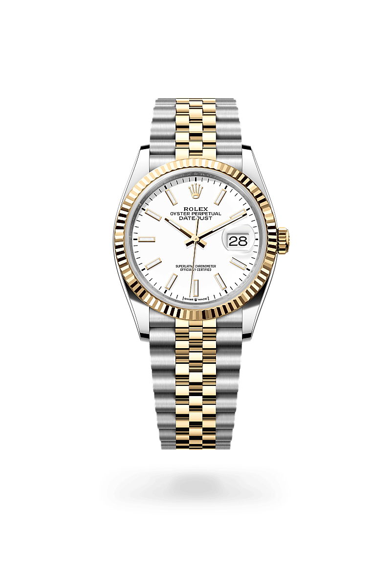 Rolex Datejust 36 in Yellow Rolesor - combination of Oystersteel and yellow gold with a White dial, Fluted bezel, Jubilee, five-piece links bracelet