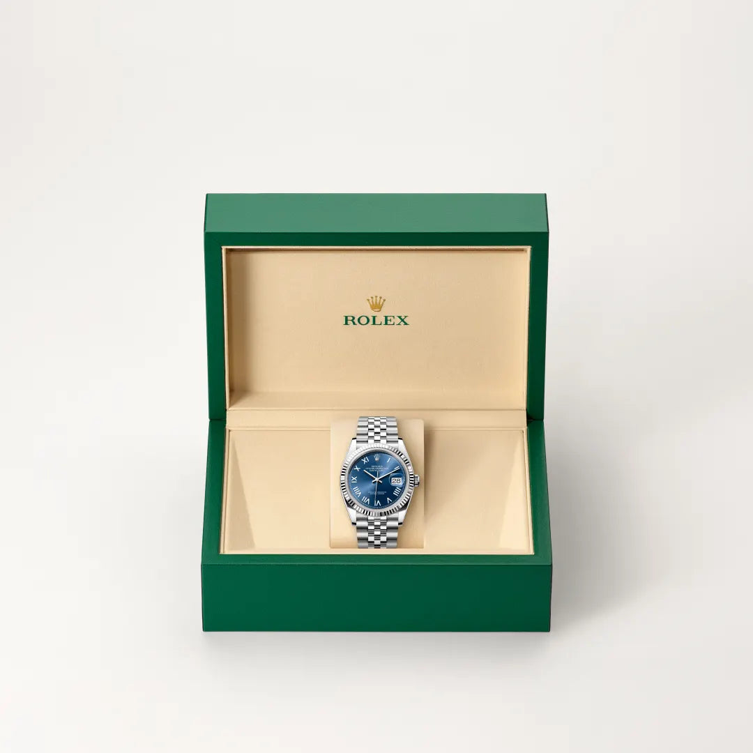Rolex Datejust 36 in White Rolesor - combination of Oystersteel and white gold with a Bright blue dial, Fluted bezel, Jubilee, five-piece links bracelet