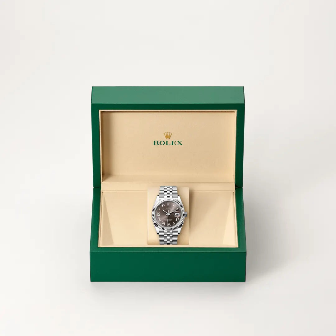 Rolex Datejust 36 in White Rolesor - combination of Oystersteel and white gold with a Dark grey set with diamonds dial, Fluted bezel, Jubilee, five-piece links bracelet