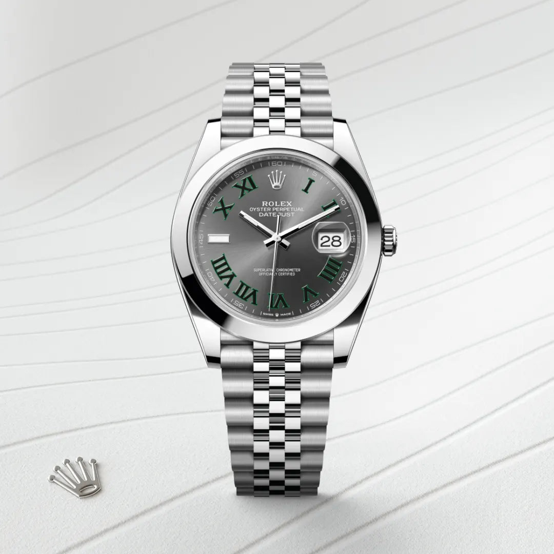 Rolex Datejust 41 in Oystersteel with a Slate dial, Smooth bezel, Jubilee, five-piece links bracelet