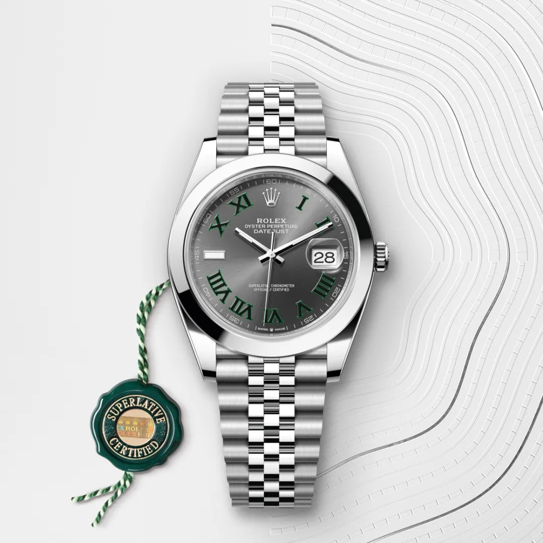 Rolex Datejust 41 in Oystersteel with a Slate dial, Smooth bezel, Jubilee, five-piece links bracelet