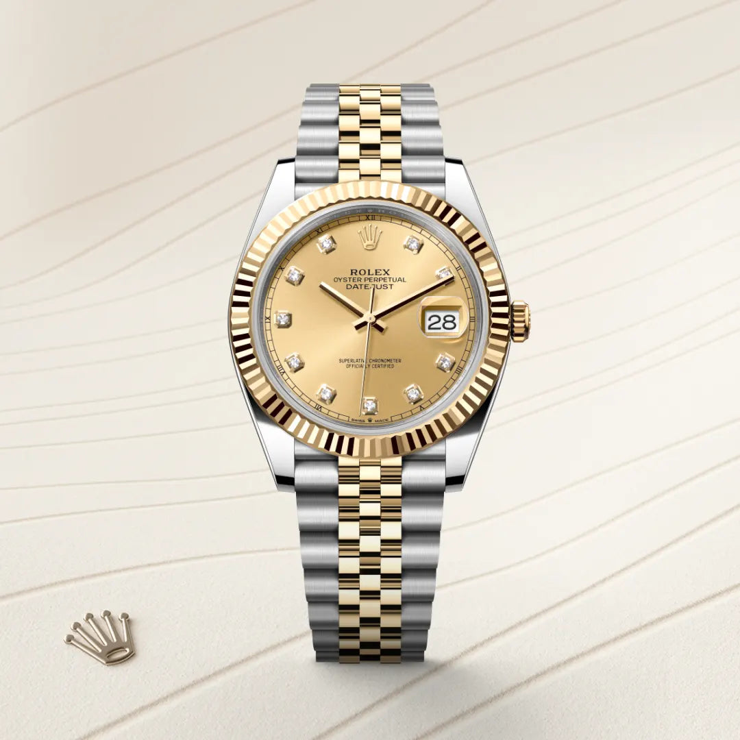 Rolex Datejust 41 in Yellow Rolesor - combination of Oystersteel and yellow gold with a Champagne-colour set with diamonds dial, Fluted bezel, Jubilee, five-piece links bracelet