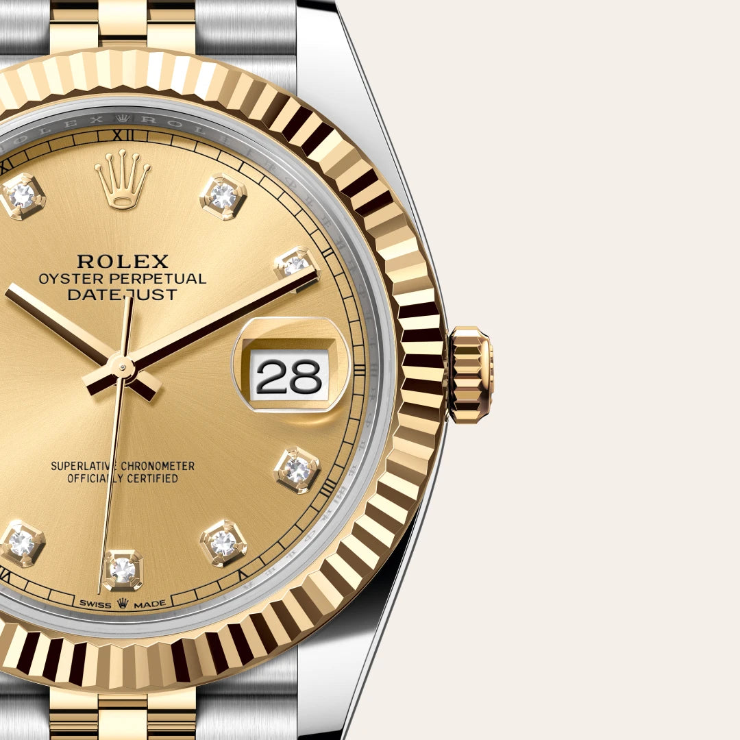 Rolex Datejust 41 in Yellow Rolesor - combination of Oystersteel and yellow gold with a Champagne-colour set with diamonds dial, Fluted bezel, Jubilee, five-piece links bracelet