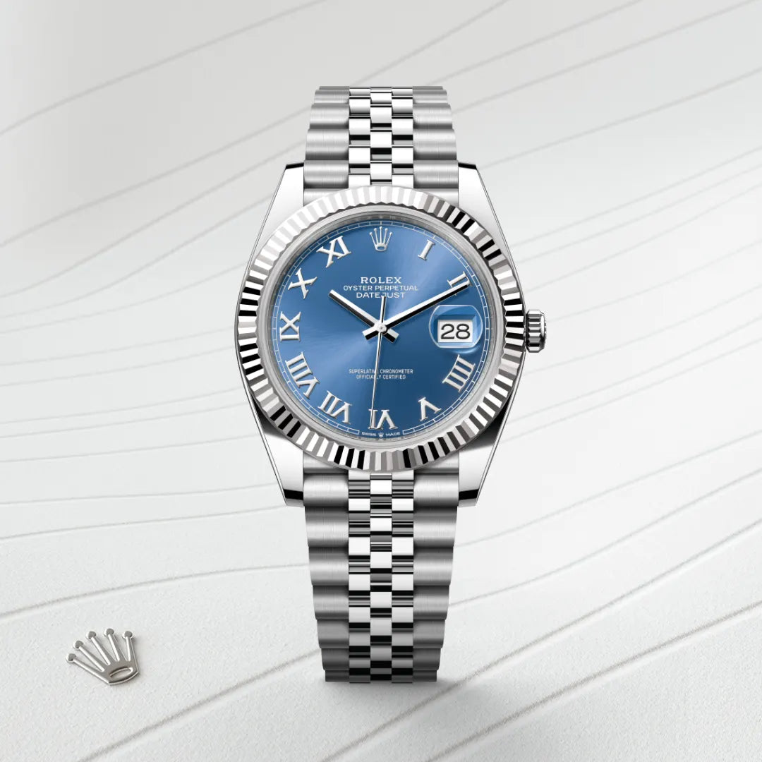 Rolex Datejust 41 in White Rolesor - combination of Oystersteel and white gold with a Azzurro blue dial, Fluted bezel, Jubilee, five-piece links bracelet