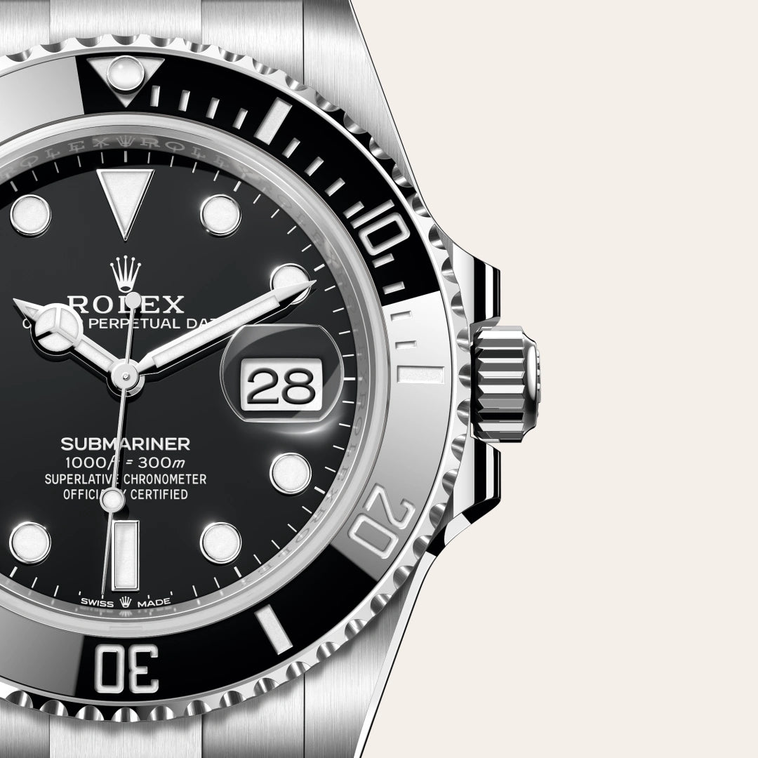 Rolex Submariner Date in Oystersteel with a Black dial, Unidirectional rotatable 60-minute graduated, scratch-resistant Cerachrom insert in black ceramic, numerals and graduations coated in platinum bezel, Oyster, three-piece solid links bracelet