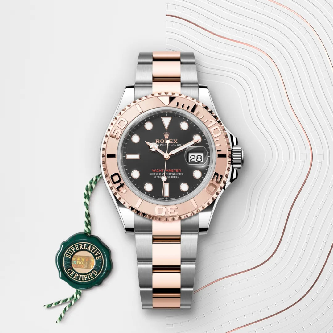Rolex Yacht-Master 40 in Everose Rolesor - combination of Oystersteel and Everose gold with a Intense black dial, Everose gold bidirectional rotatable 60-minute graduated with raised numerals bezel, Oyster, three-piece solid links bracelet