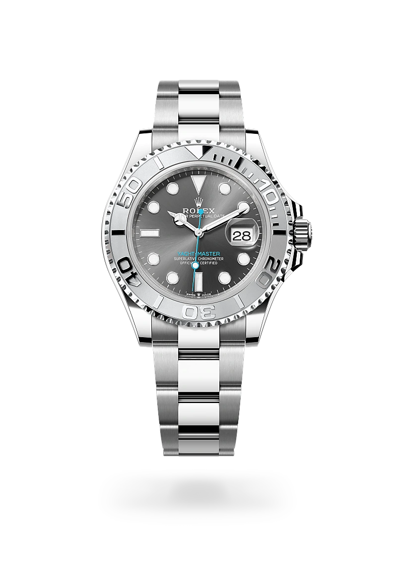 Rolex Yacht-Master 40 in Rolesium - combination of Oystersteel and platinum with a Slate dial, Platinum bidirectional rotatable 60-minute graduated with raised numerals bezel, Oyster, three-piece solid links bracelet