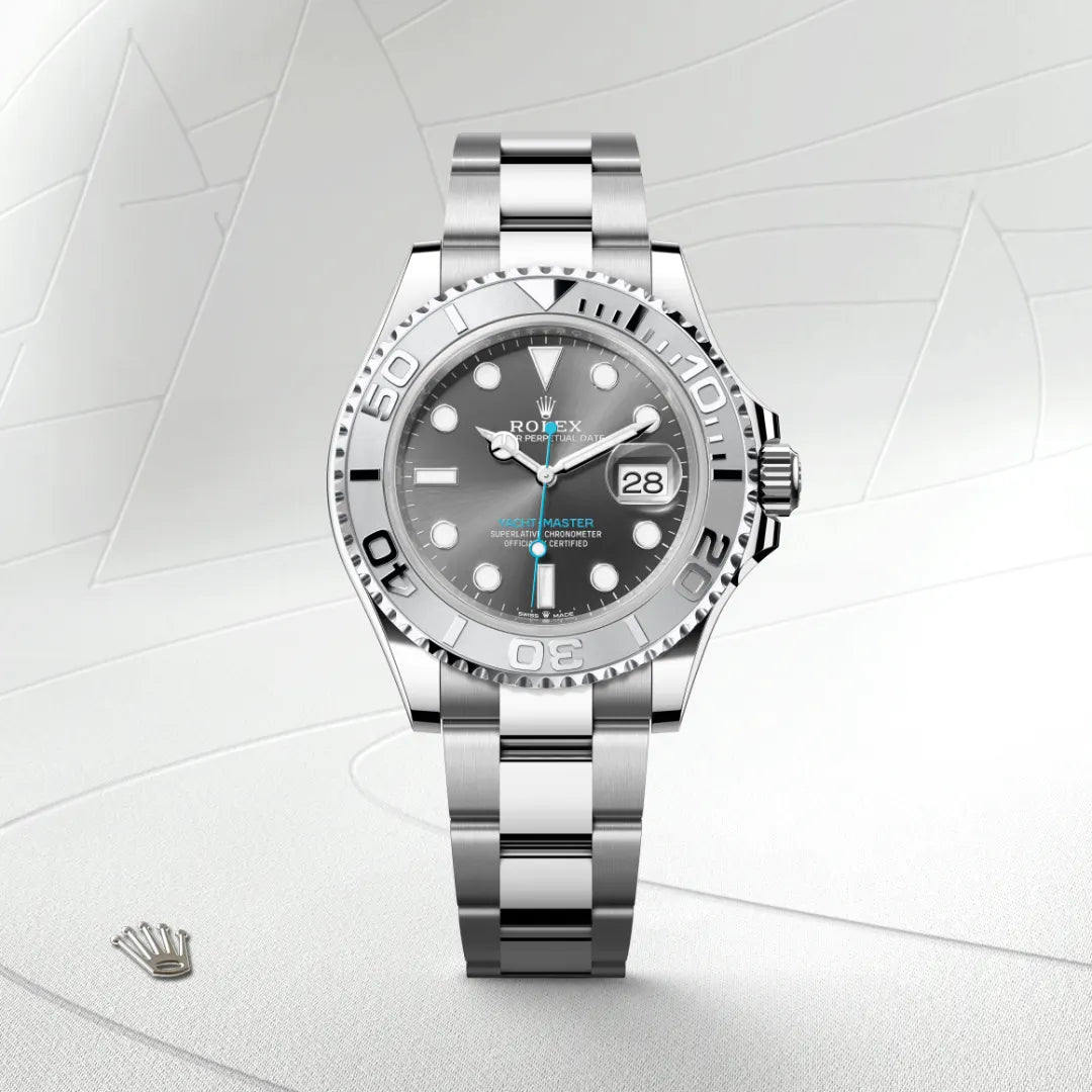 Rolex Yacht-Master 40 in Rolesium - combination of Oystersteel and platinum with a Slate dial, Platinum bidirectional rotatable 60-minute graduated with raised numerals bezel, Oyster, three-piece solid links bracelet